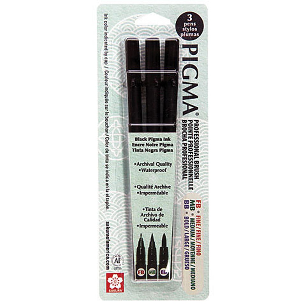 Pigma, Black, Brush Pen, Art & School, Sakura, Professional, 3 count, 4915
